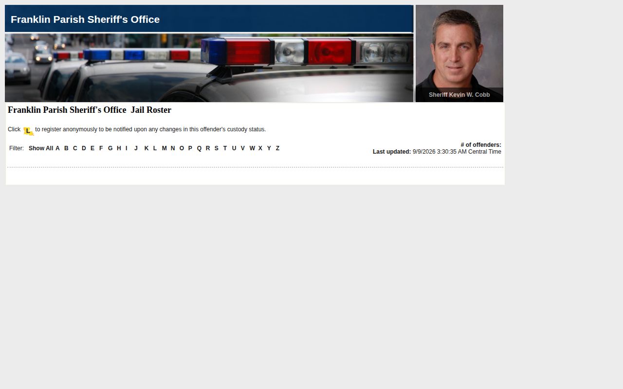 Franklin Parish LA VINE current custody roster interface
