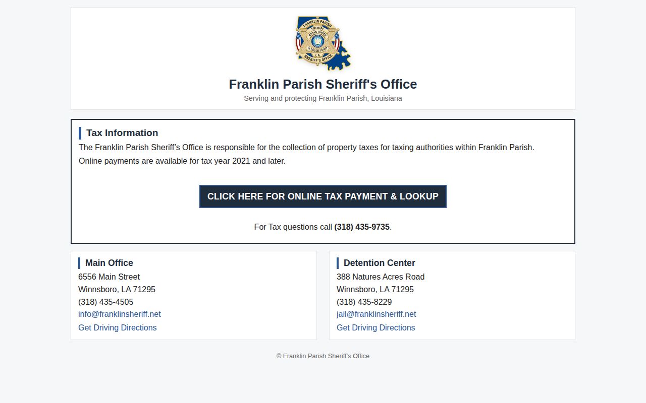 Official Franklin Parish Sheriff contact page