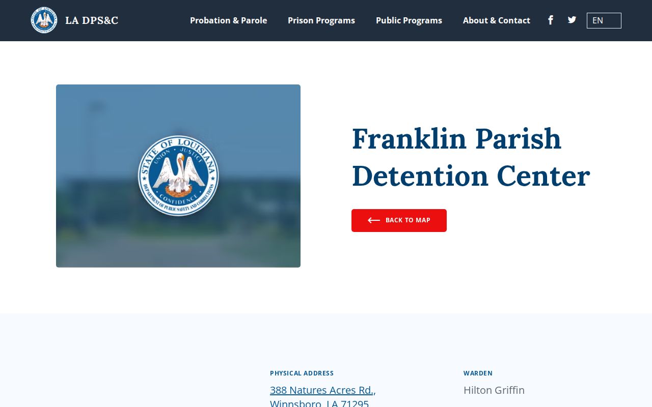 Louisiana official Franklin Parish Detention Center contact page