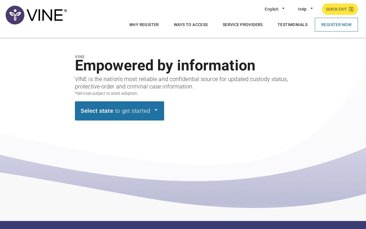 VINELink custody-alert registration screen reached from a person record