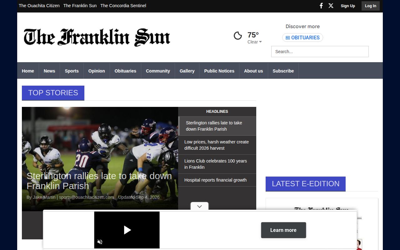 Franklin Sun local newspaper website used for dated community reporting